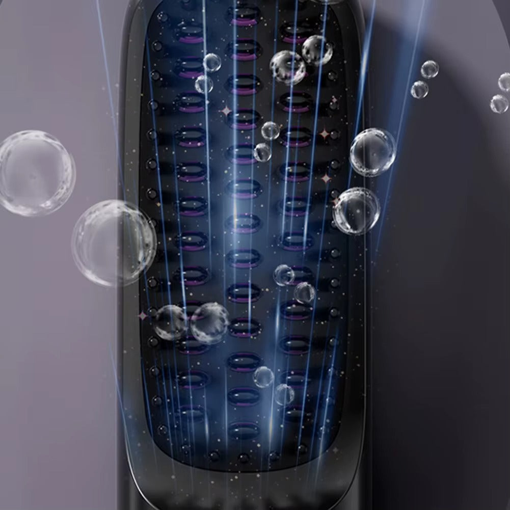 Close-up on hair cuticle, illustrating negative ion effect.
